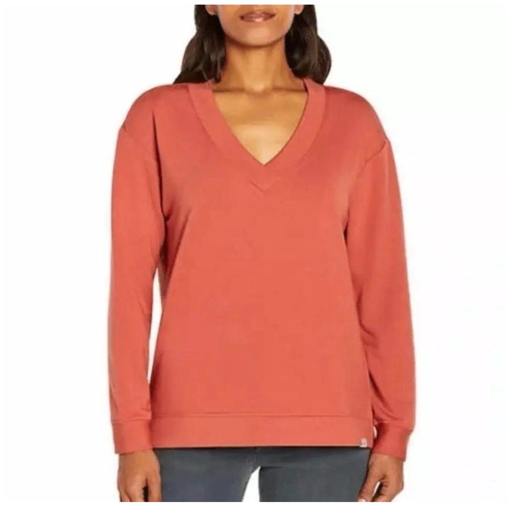 Orvis soft fleece lined XL v-neck terracotta drop shoulder cozy sweatshirt relxd